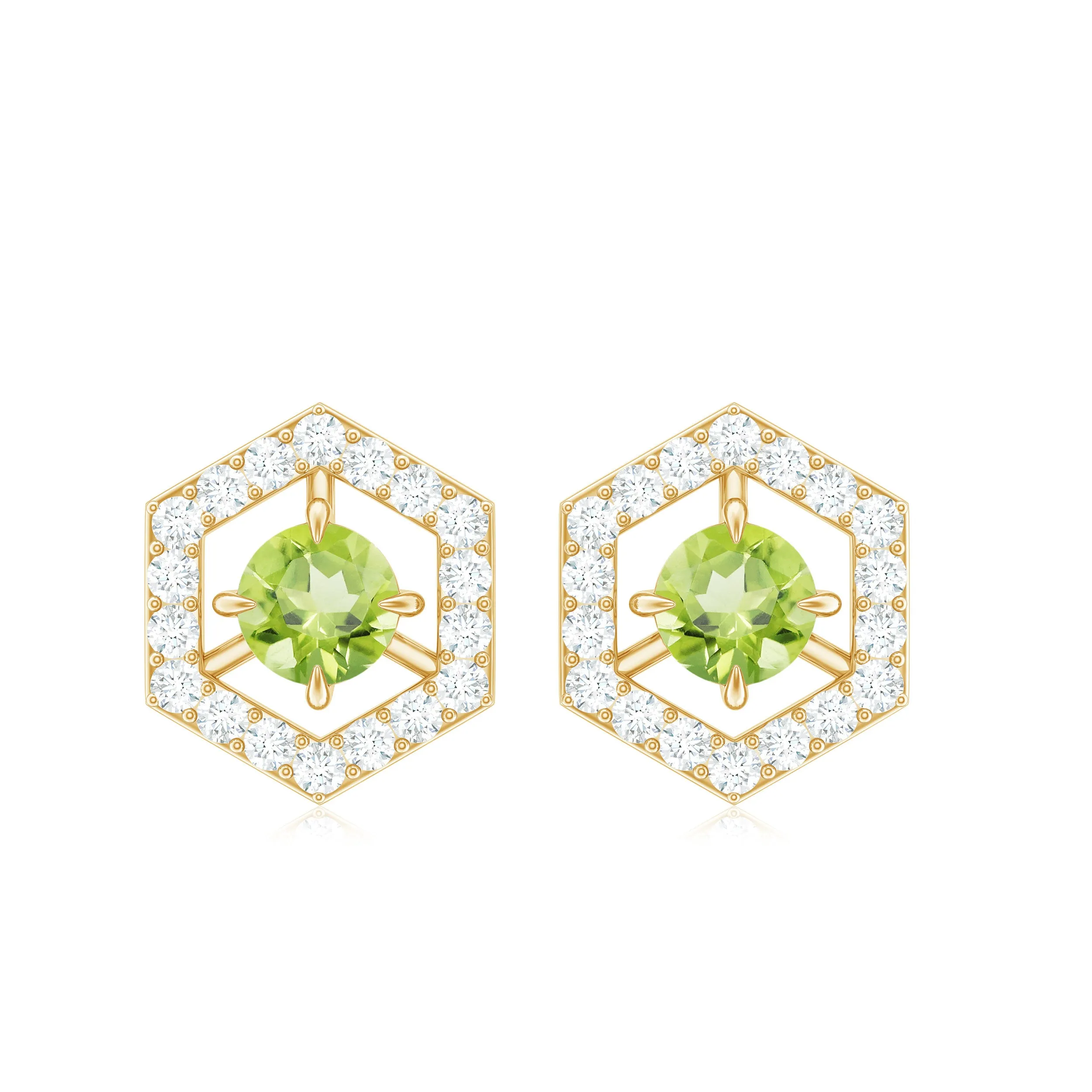 0.75 CT Minimal Peridot and Diamond Geometric Stud Earrings