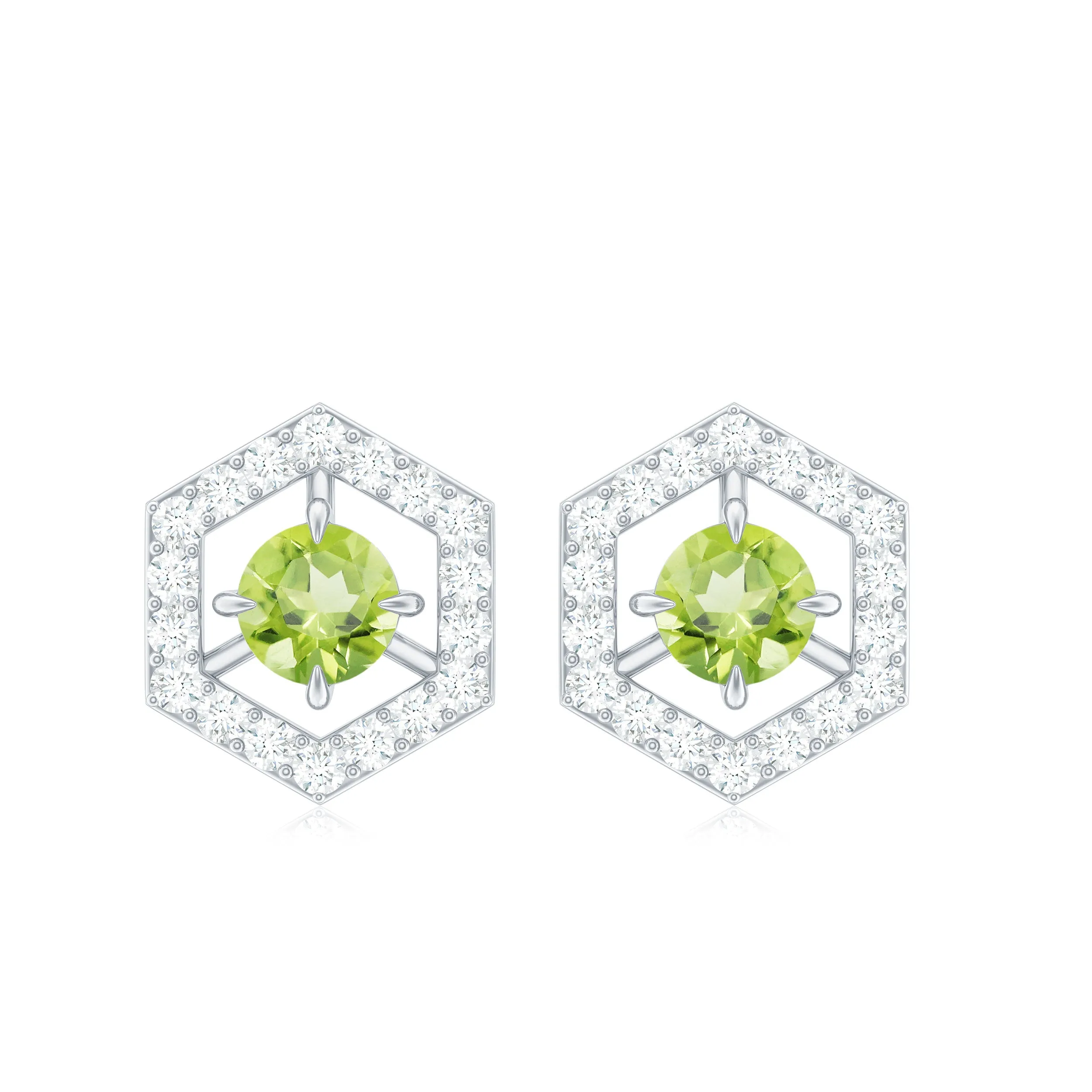 0.75 CT Minimal Peridot and Diamond Geometric Stud Earrings