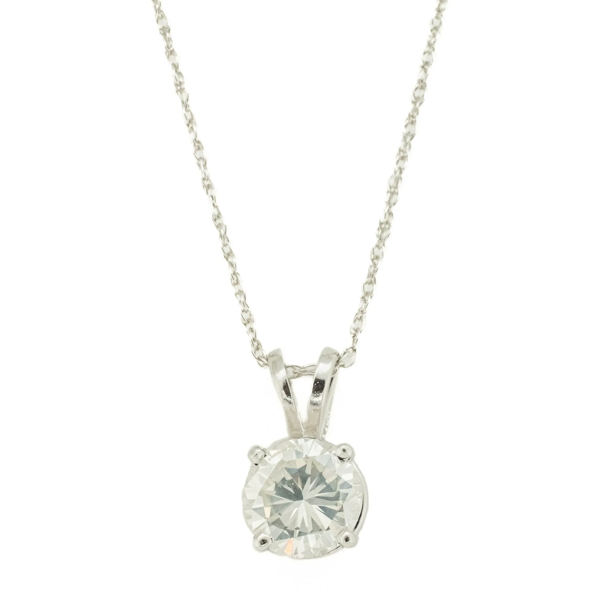 0.80ctw Round Brilliant Diamond Solitaire Pendant in 14K White Gold with 18" Fine Chain in 10K White Gold