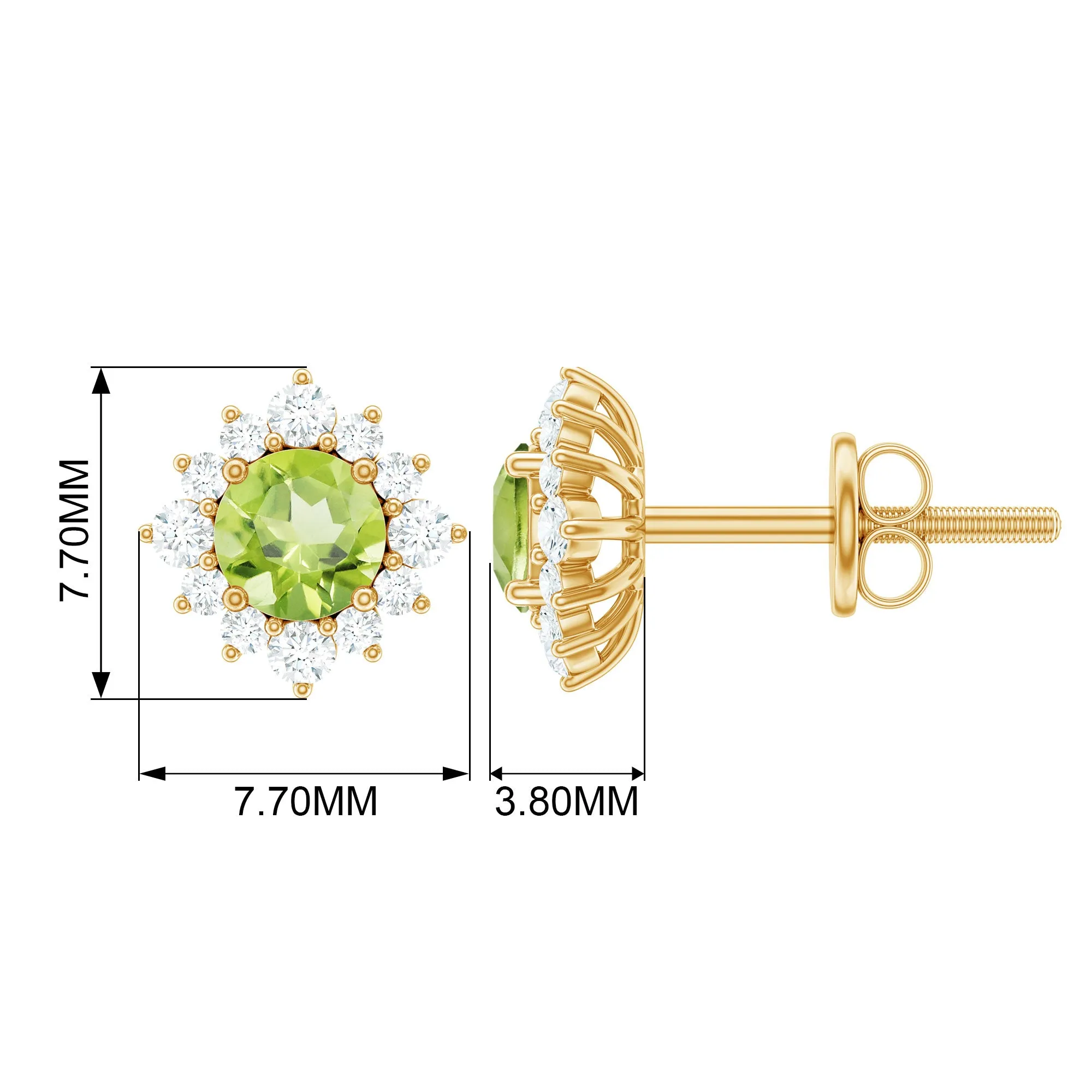 1 CT Classic Peridot Stud Earrings with Diamond Halo