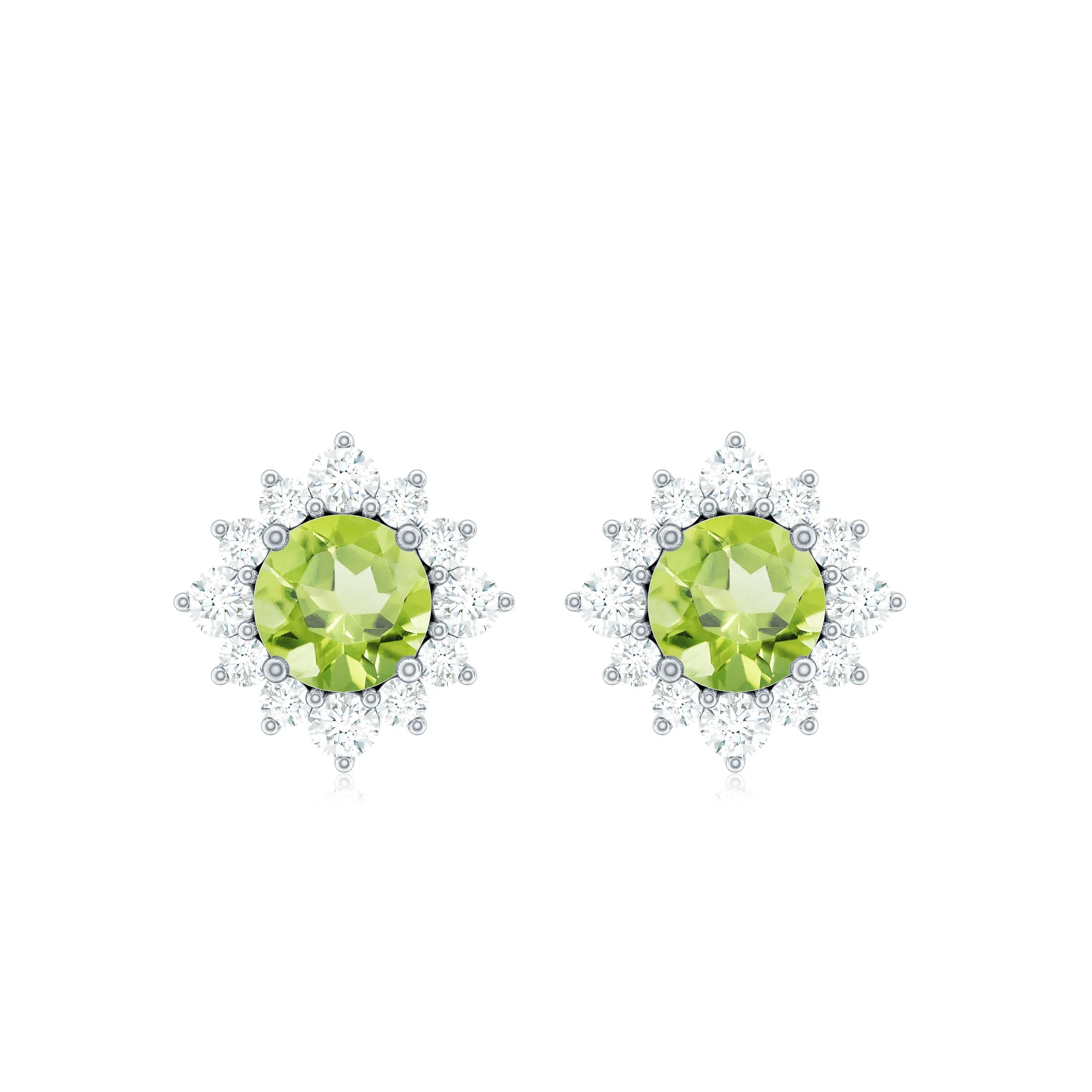 1 CT Classic Peridot Stud Earrings with Diamond Halo