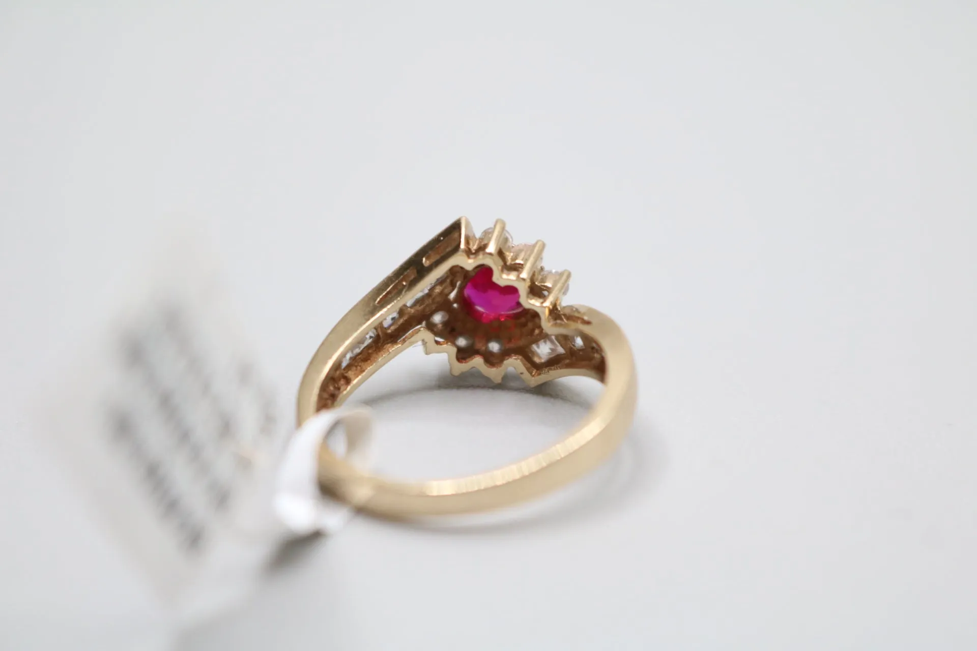 10-Karat Yellow Gold Ruby Heart Bypass Ring Size of 6 3/4