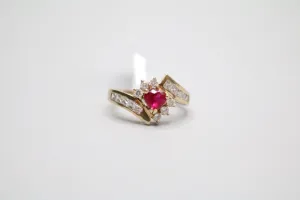 10-Karat Yellow Gold Ruby Heart Bypass Ring Size of 6 3/4