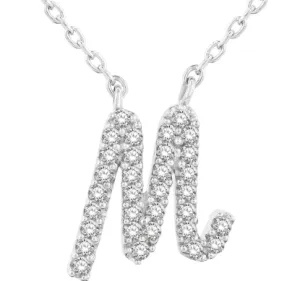 10K White Gold Diamond Initial "M" Necklace, 0.10 Carat TW