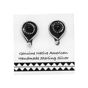 11mm Genuine Black Onyx Stud Earrings, Sterling Silver, Authentic Native American Handmade, Nickel Free