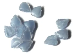 12 8mm x 6mm Blue Moonstone Leaf Cabochons - Tiny Little Leaves - Vintage Czech Glass Cabochons