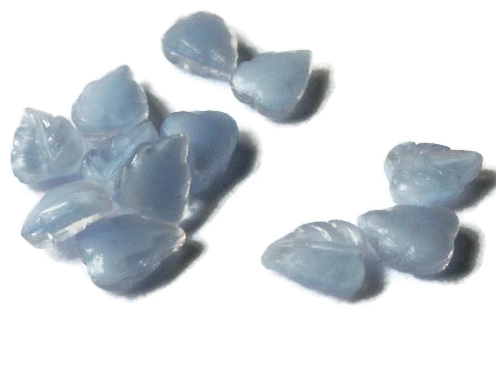 12 8mm x 6mm Blue Moonstone Leaf Cabochons - Tiny Little Leaves - Vintage Czech Glass Cabochons