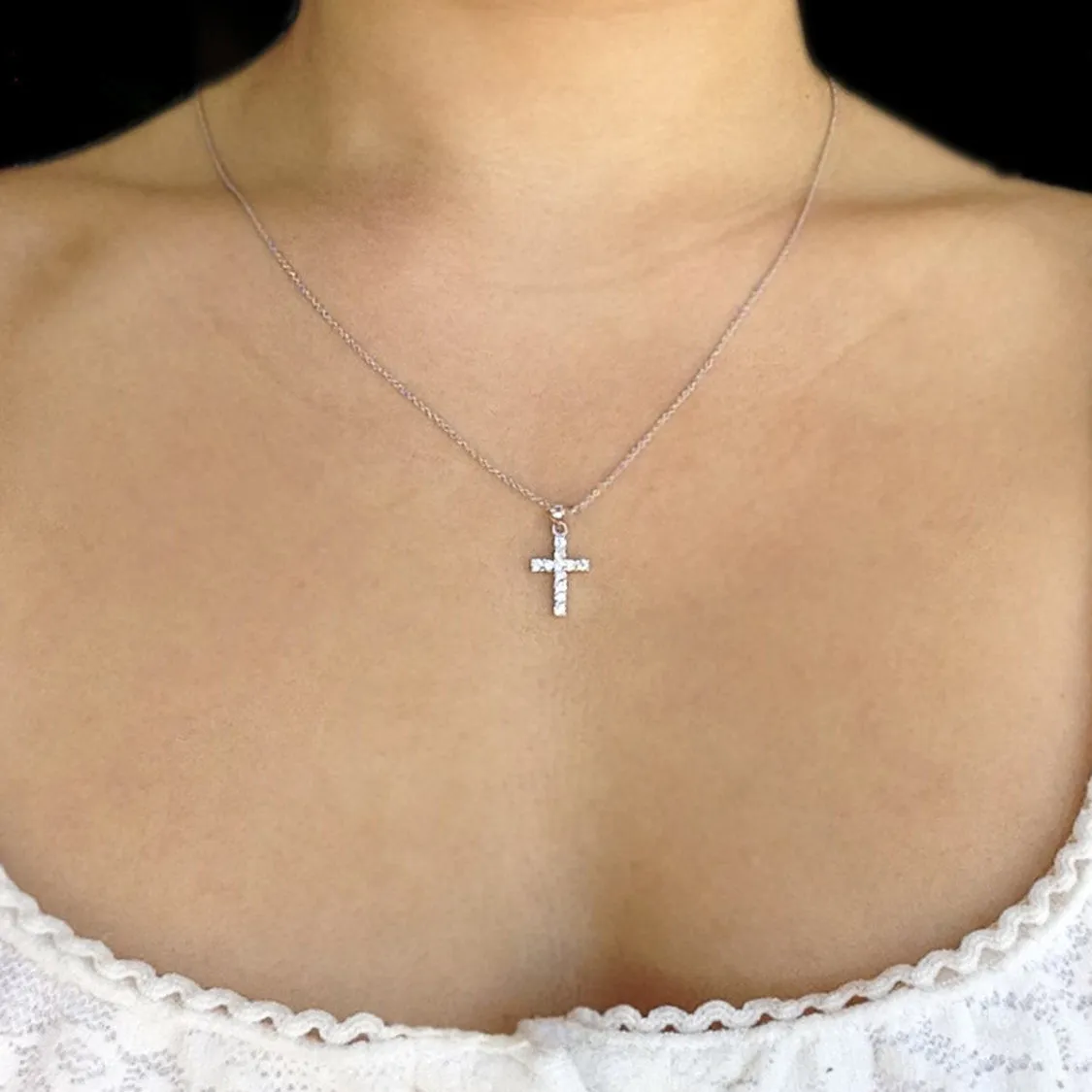 1/3 ctw Dainty 11 Stone Cross Necklace