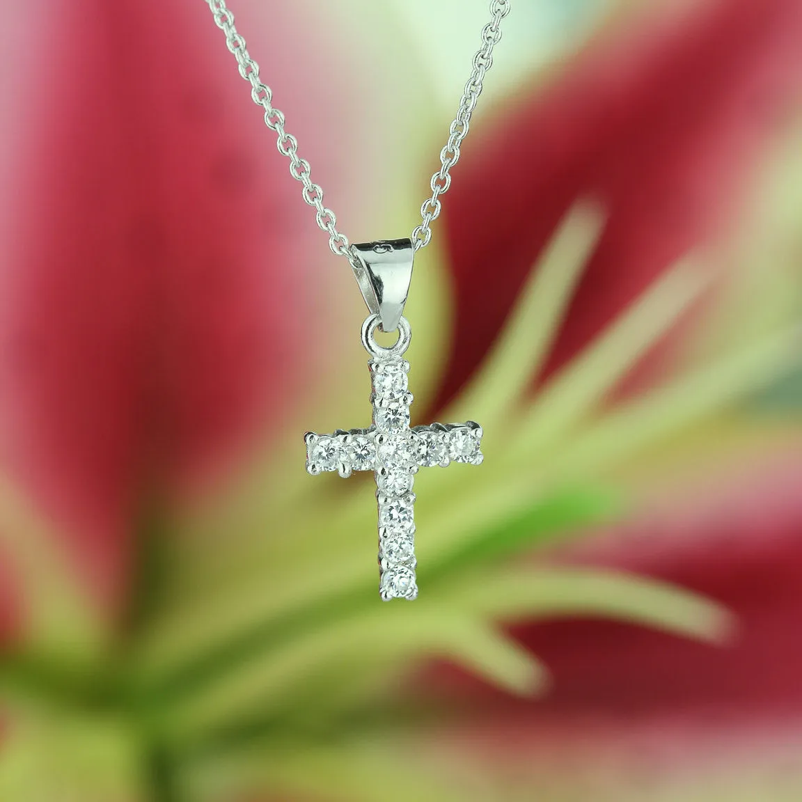 1/3 ctw Dainty 11 Stone Cross Necklace