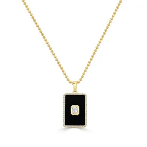 14K Gold Emerald Cut Diamond Medallion In Onyx - 0.37ct