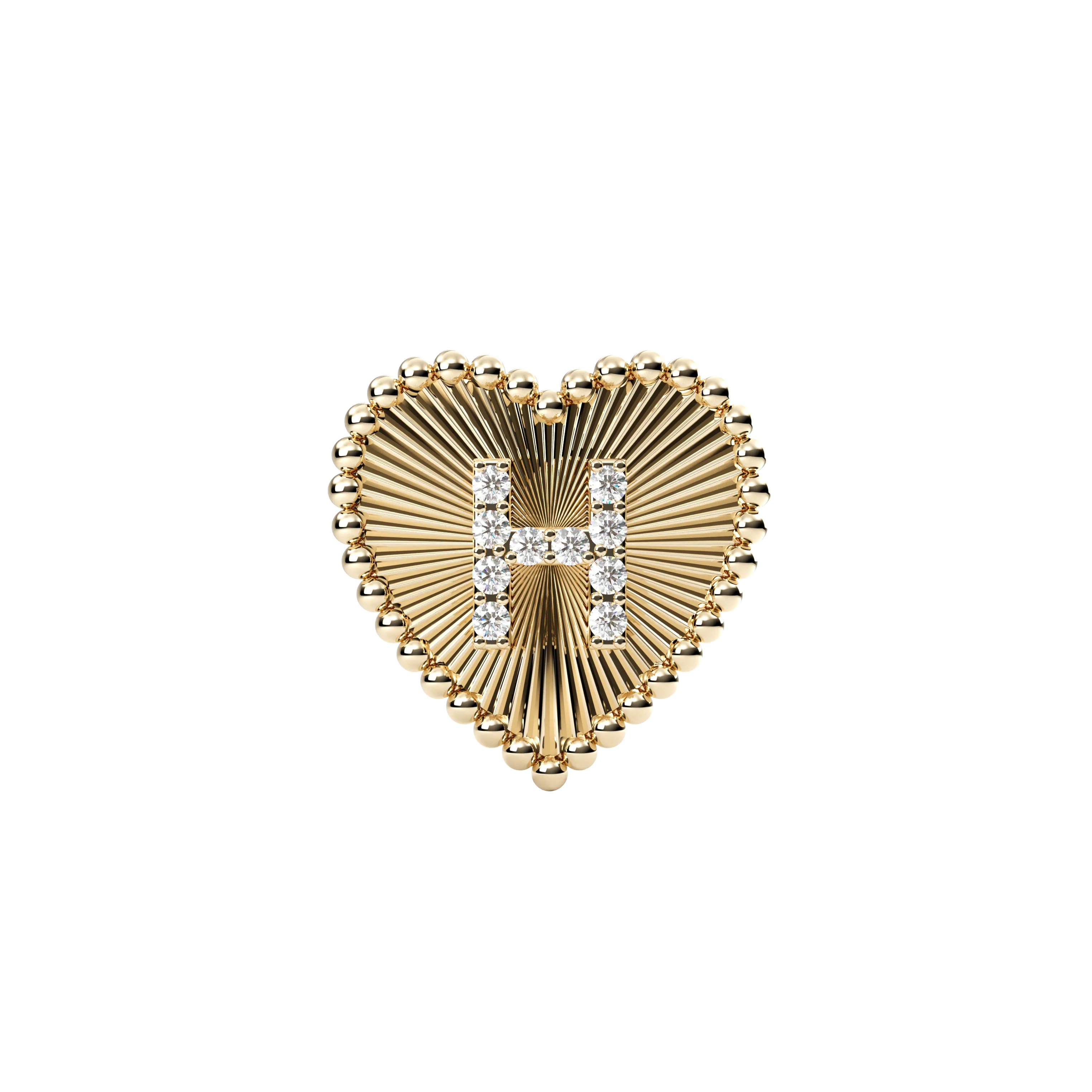 14k Obra Fluted Heart Initial Necklace