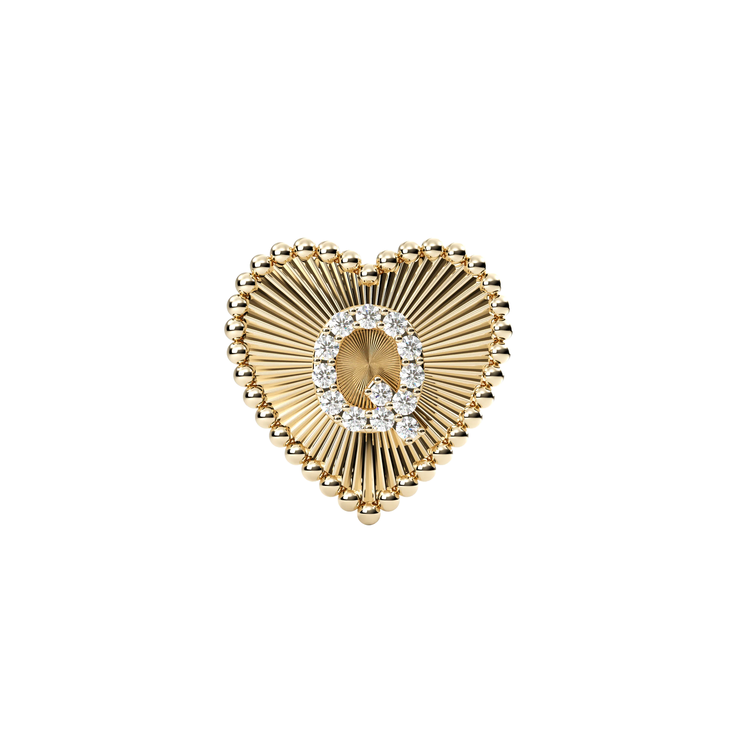 14k Obra Fluted Heart Initial Necklace