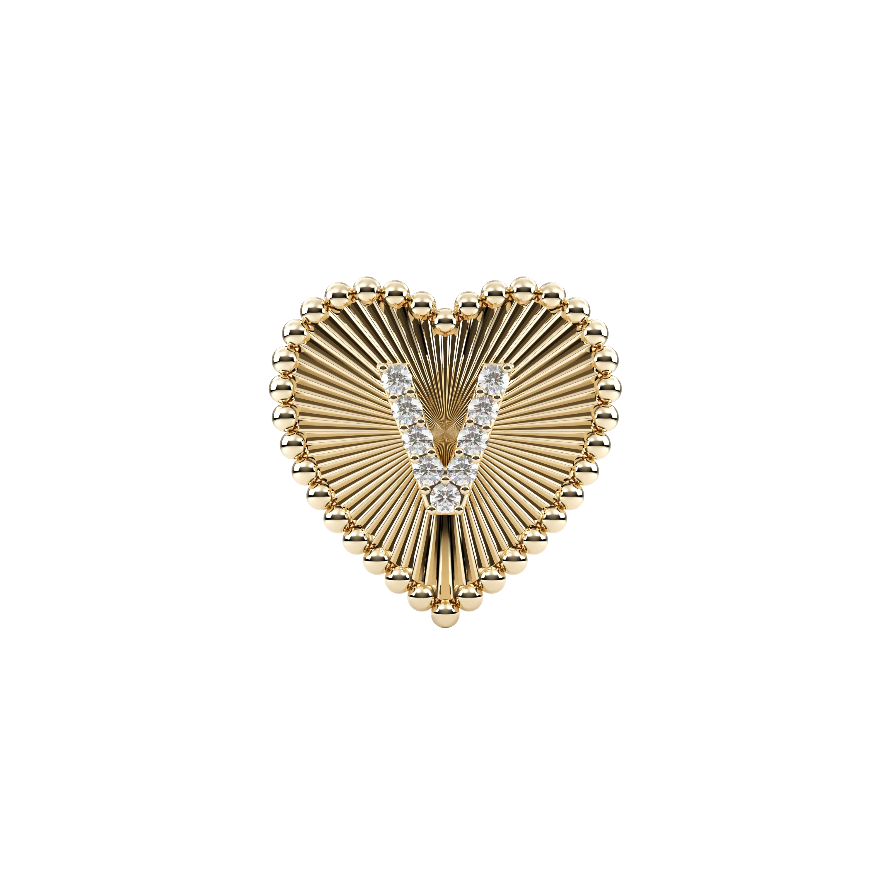 14k Obra Fluted Heart Initial Necklace