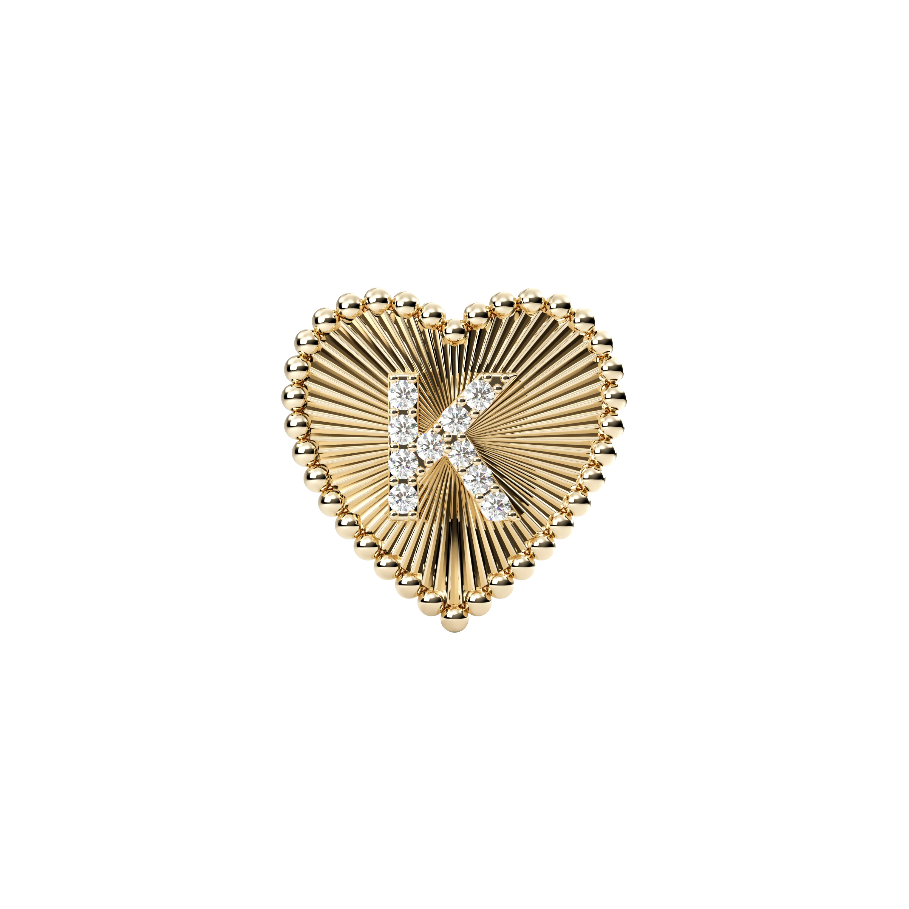 14k Obra Fluted Heart Initial Necklace