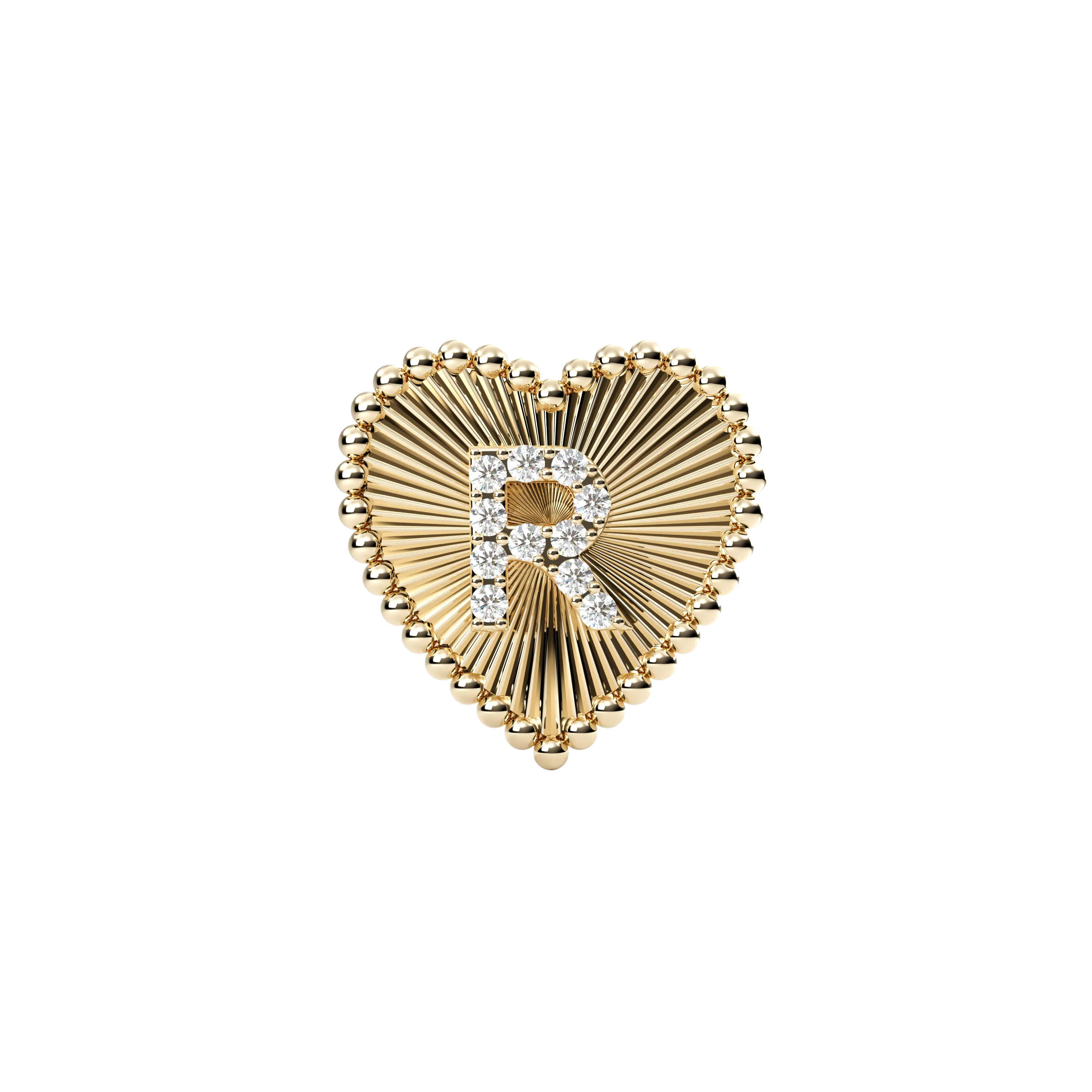 14k Obra Fluted Heart Initial Necklace