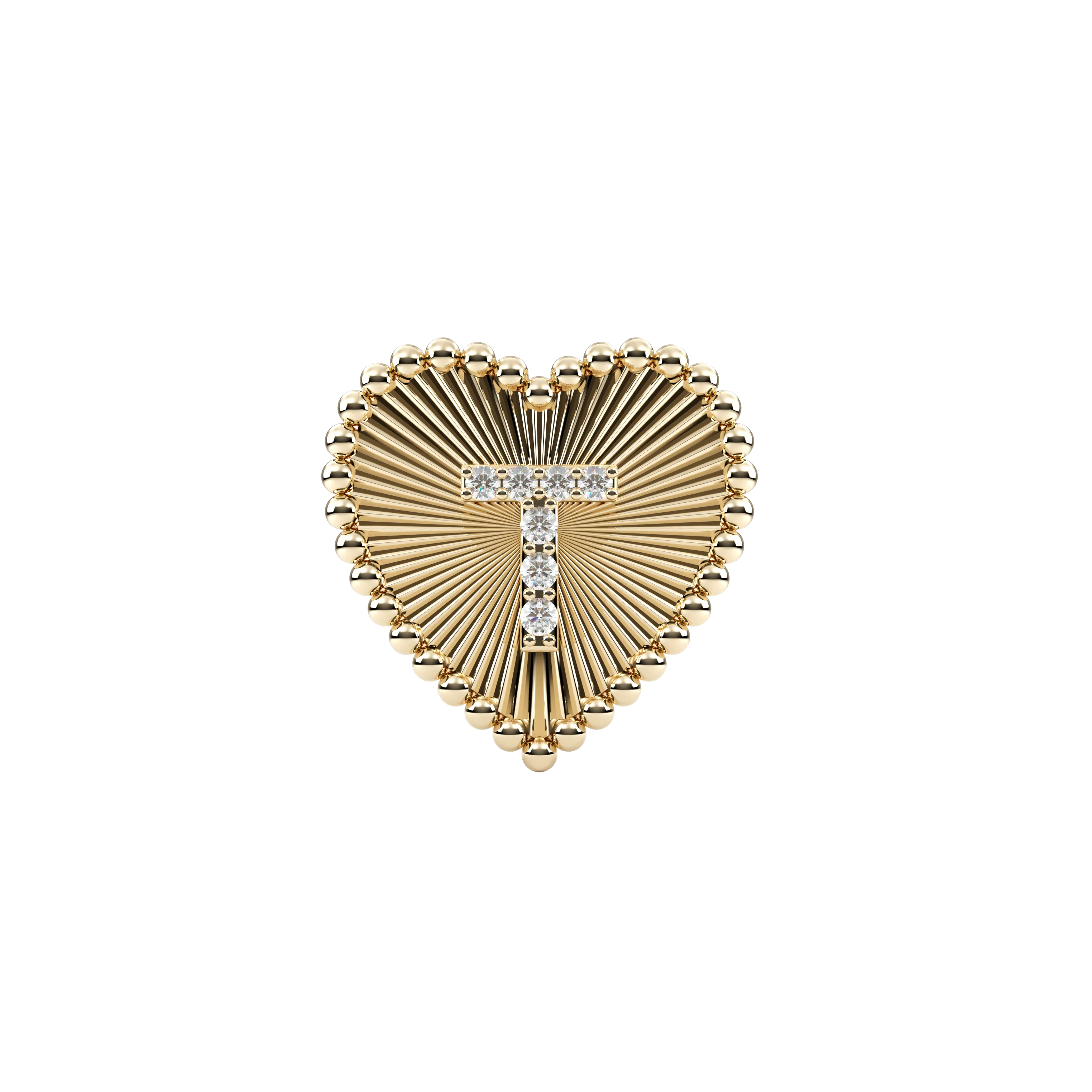 14k Obra Fluted Heart Initial Necklace