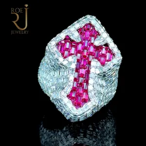 14K White Gold Cross Ring with 5.79ct Diamond & 2.85ct Ruby