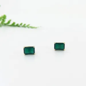 14k Yellow Gold Green Onyx Post Earring