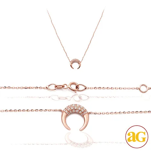 14KR 0.15CTW DIAMOND NECKLACE - FLAT CRESCENT