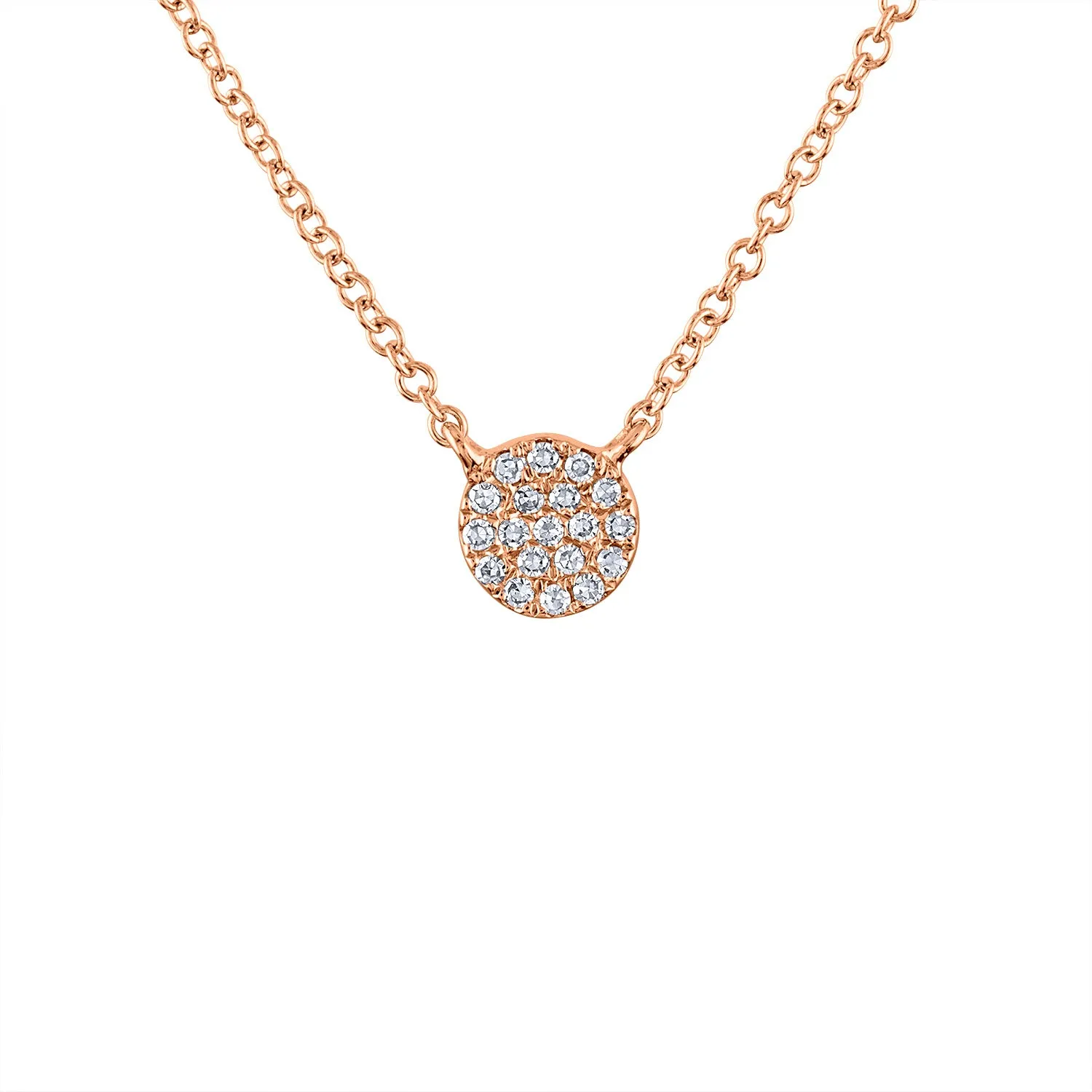 14KT GOLD PAVE DIAMOND MINI DISK NECKLACE