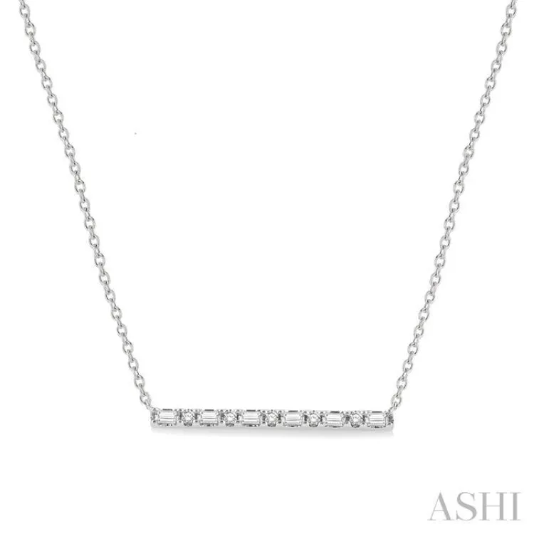 1/6 ctw Baguette and Round Cut Diamond Petite Bar Necklace in 10K White Gold