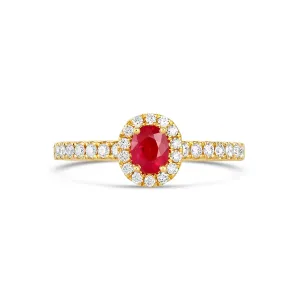 18K Yellow Gold Oval Ruby with Diamond Halo Ring