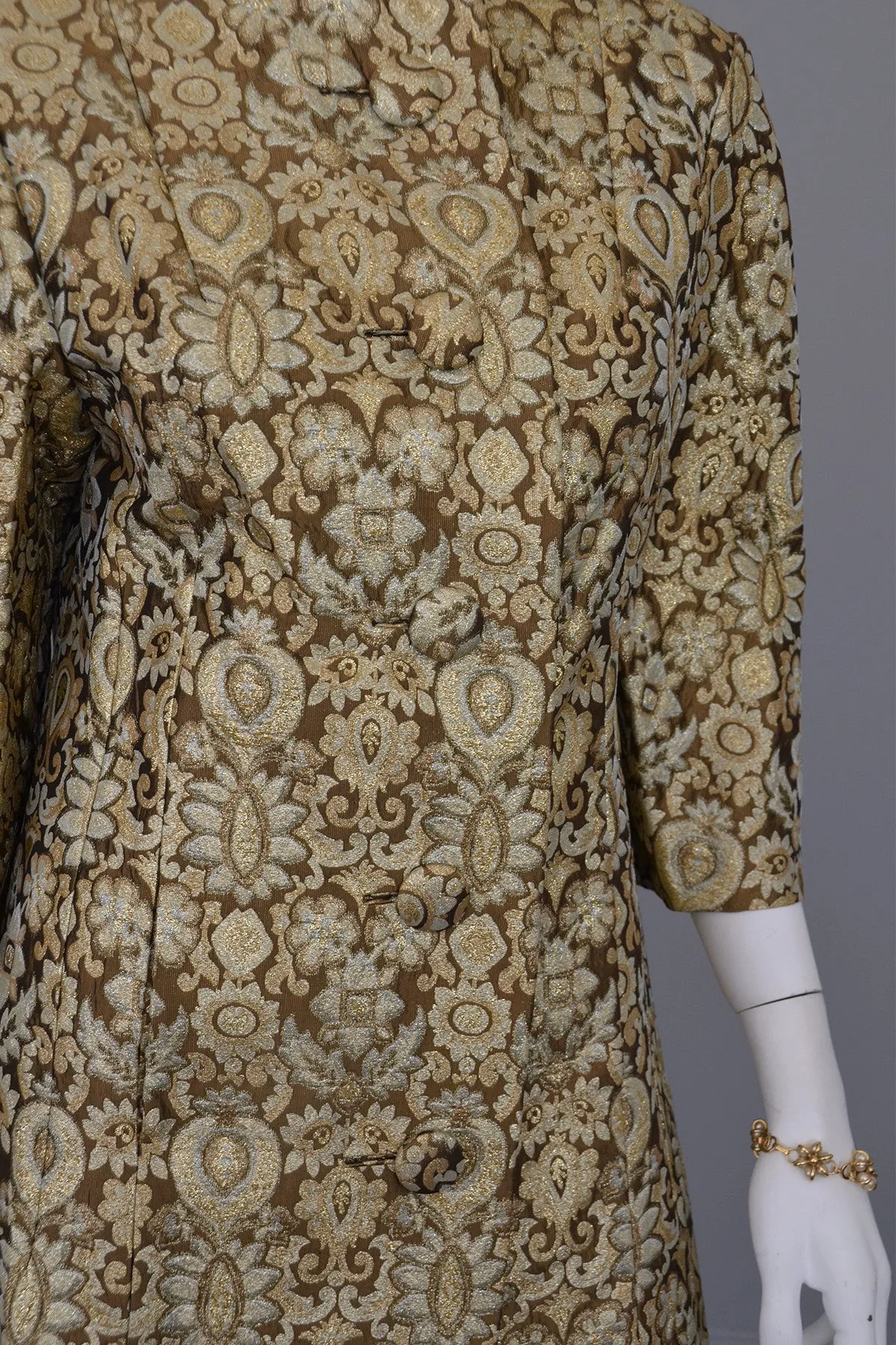 1960's Copper Bronze Brocade MOD Cocktail Evening Coat Mad Men, Size M/L