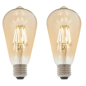 2 X E27 LED Filament Amber Pear Shaped Dimmable 6w Light Bulb