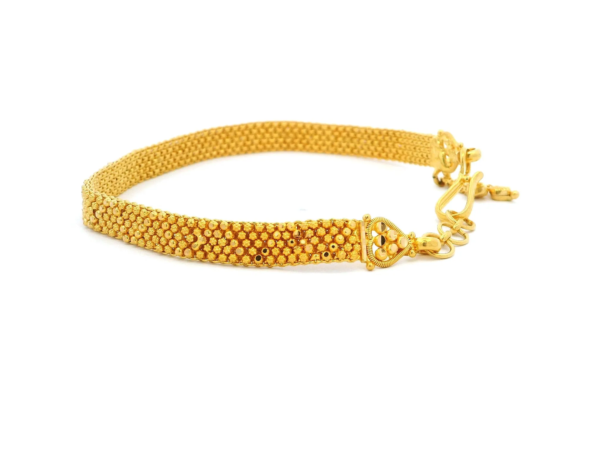 22ct Yellow Gold Flat Bracelet with Filigree Work Design & Charm | Elegant Gold Bracelet