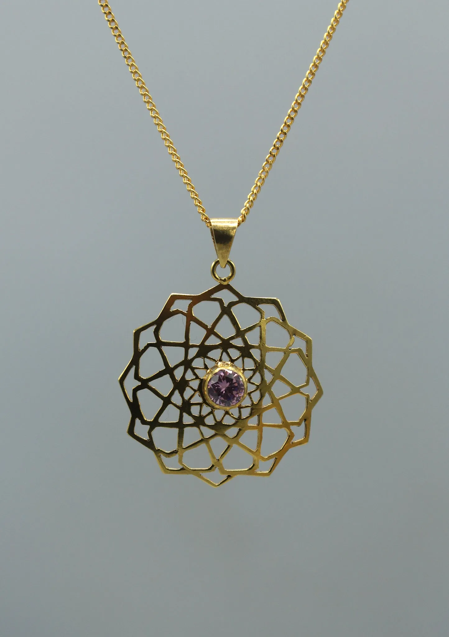 24 K Gold Plated Amethyst Tibetan Mandala Pendant