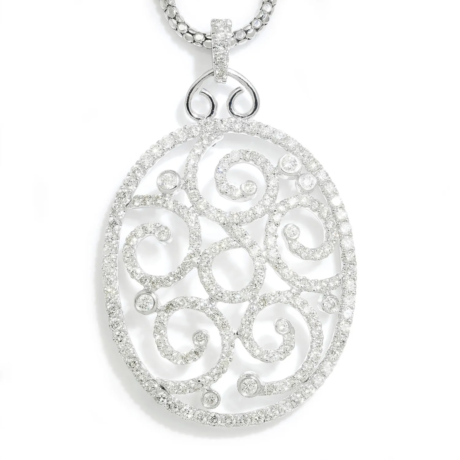 5.00ctw Round Diamond Open Filigree Oval Pendant Necklace 14K