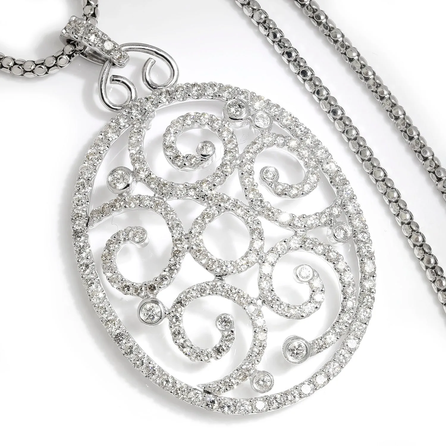 5.00ctw Round Diamond Open Filigree Oval Pendant Necklace 14K