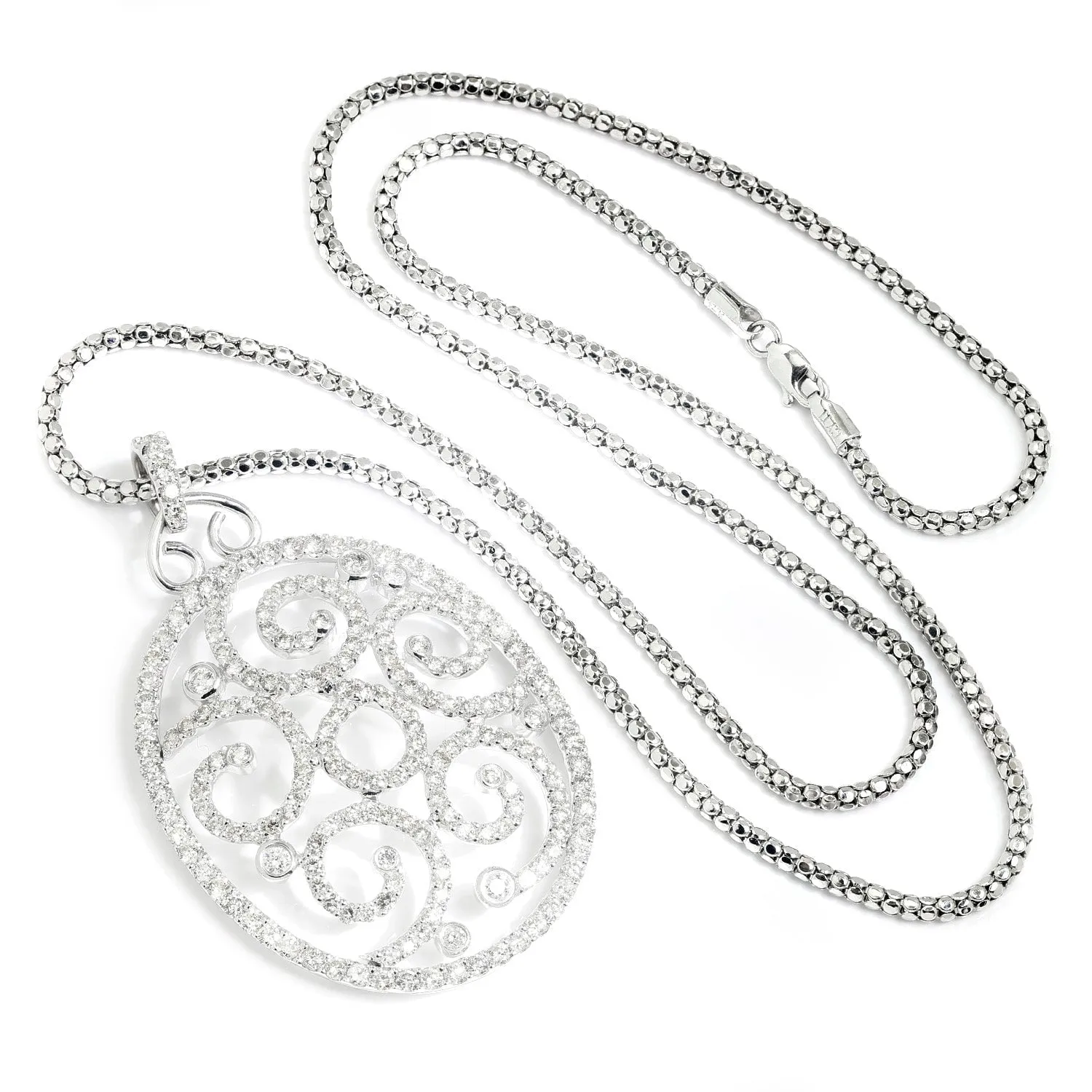 5.00ctw Round Diamond Open Filigree Oval Pendant Necklace 14K