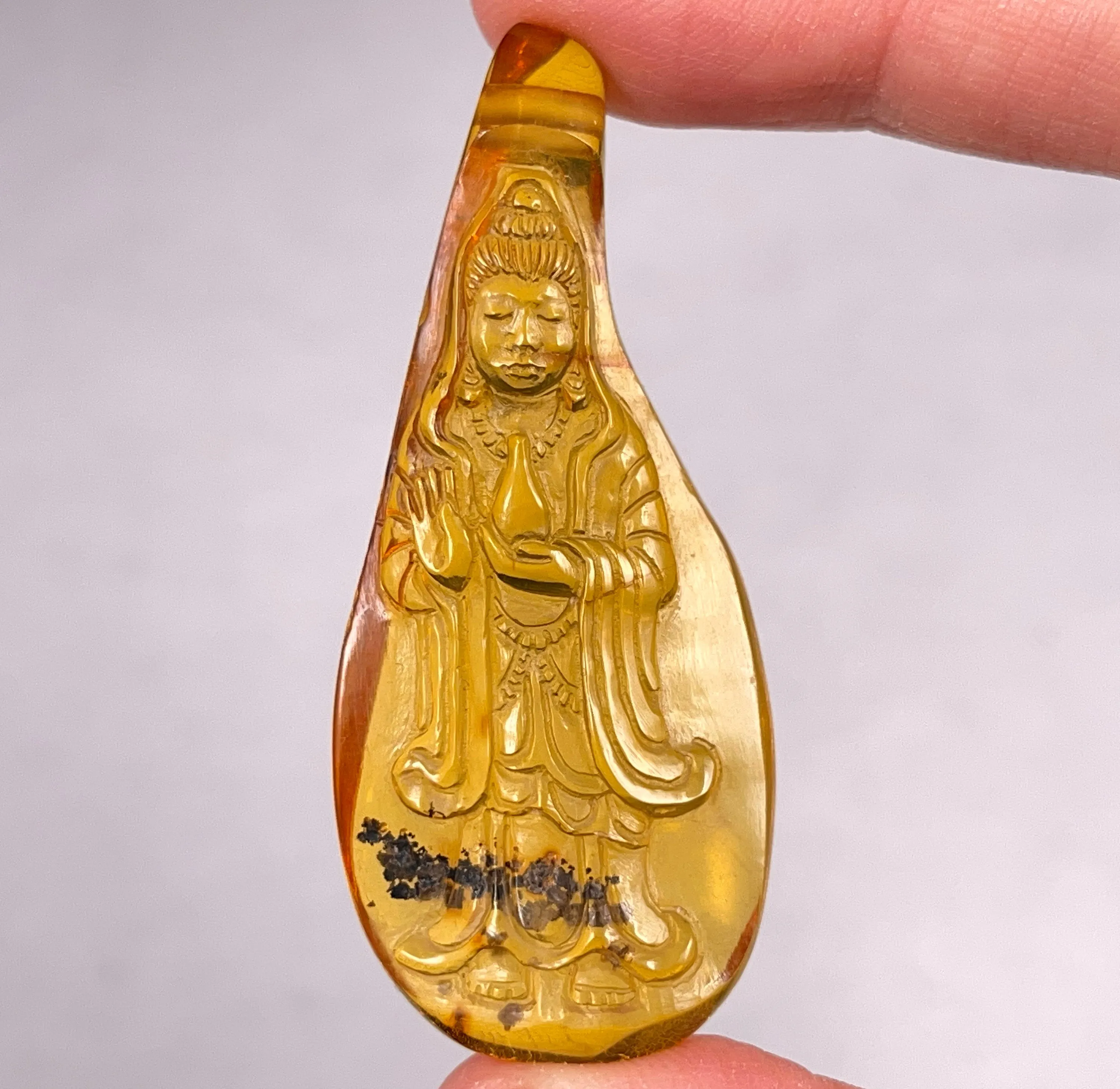 AMBER Crystal Kuan Yin - Crystal Carving, Housewarming Gift, Home Decor, Healing Crystals and Stones, 52673