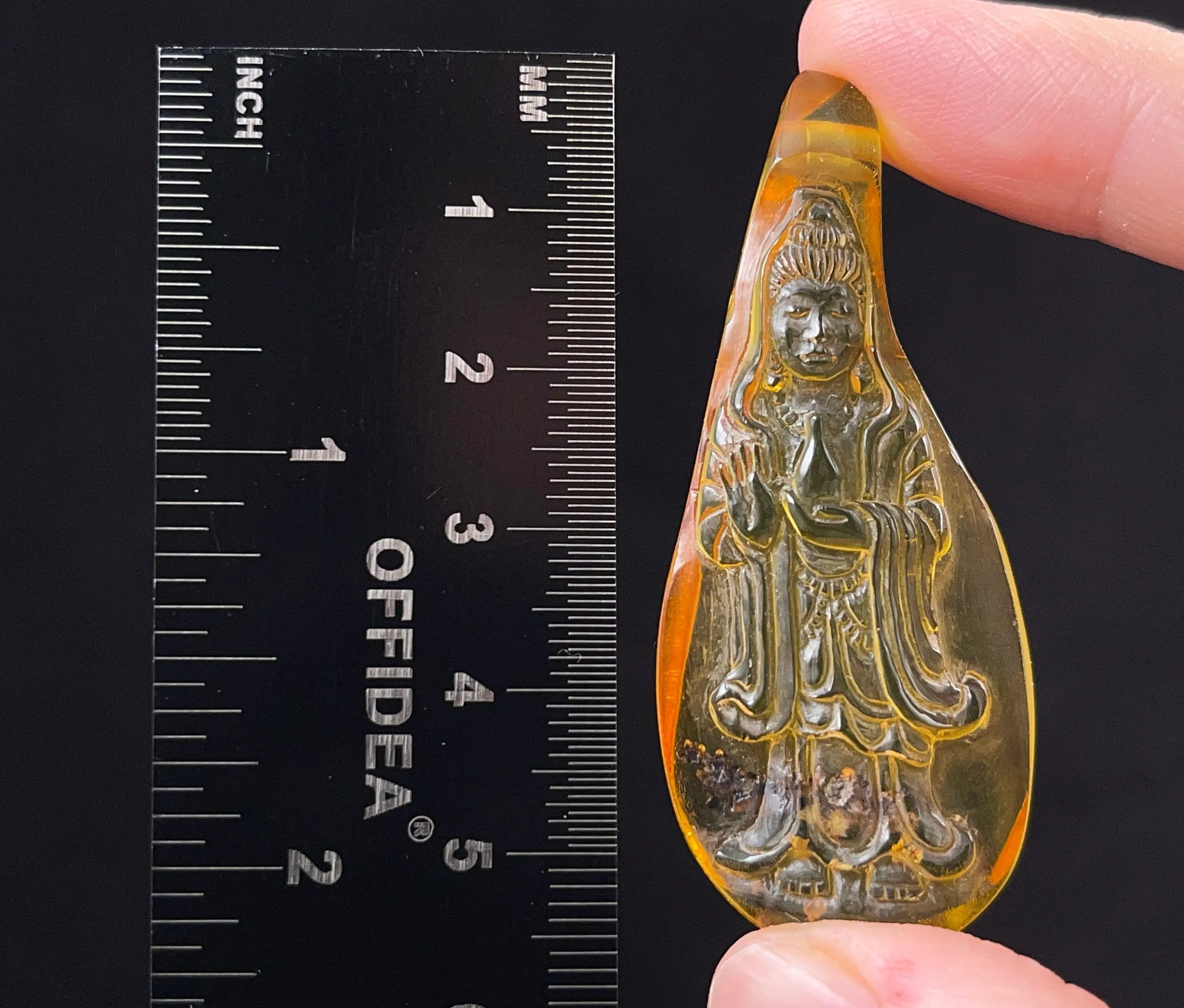 AMBER Crystal Kuan Yin - Crystal Carving, Housewarming Gift, Home Decor, Healing Crystals and Stones, 52673