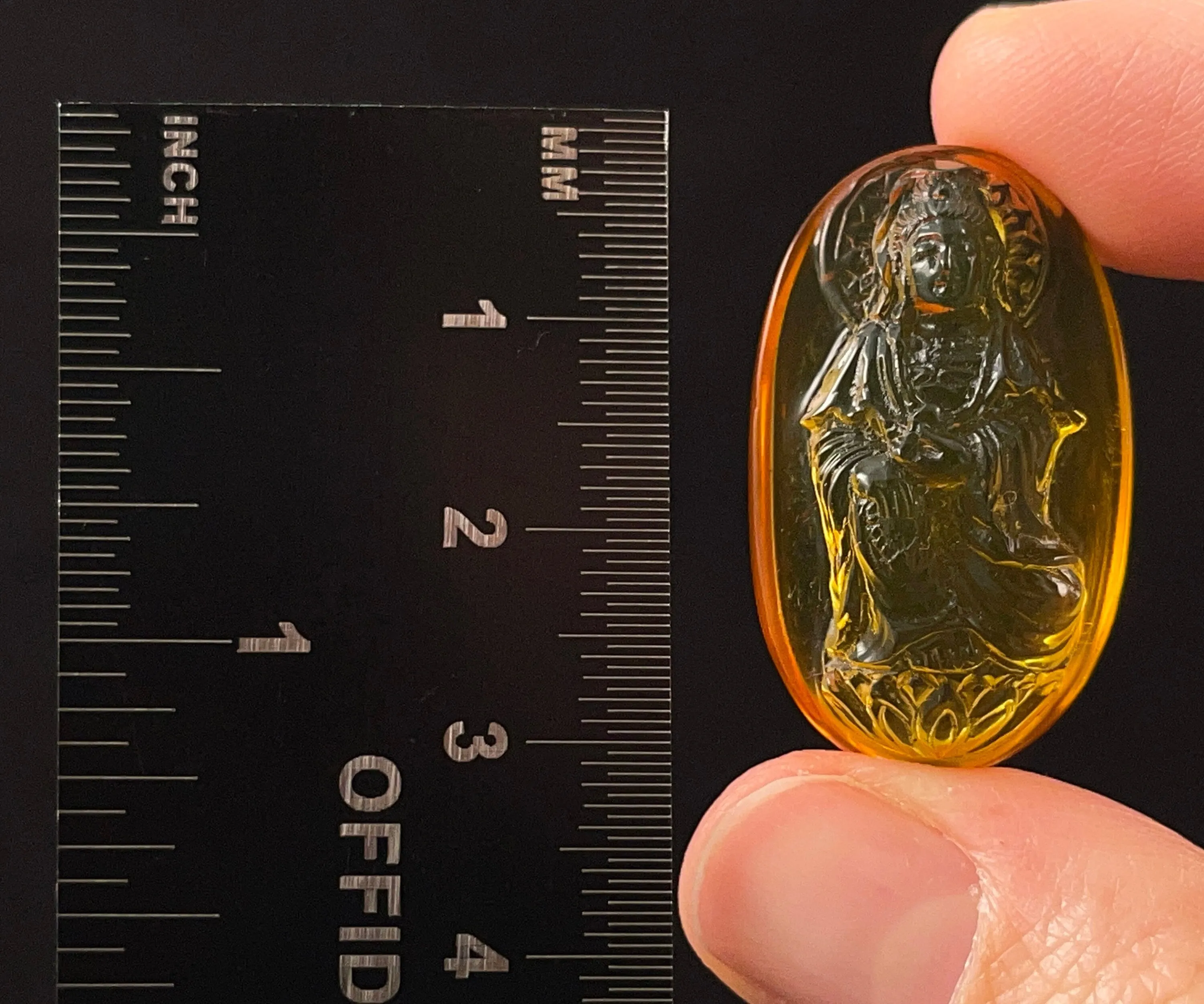 AMBER Crystal Kuan Yin - Crystal Carving, Housewarming Gift, Home Decor, Healing Crystals and Stones, 52686