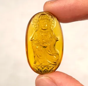 AMBER Crystal Kuan Yin - Crystal Carving, Housewarming Gift, Home Decor, Healing Crystals and Stones, 52686