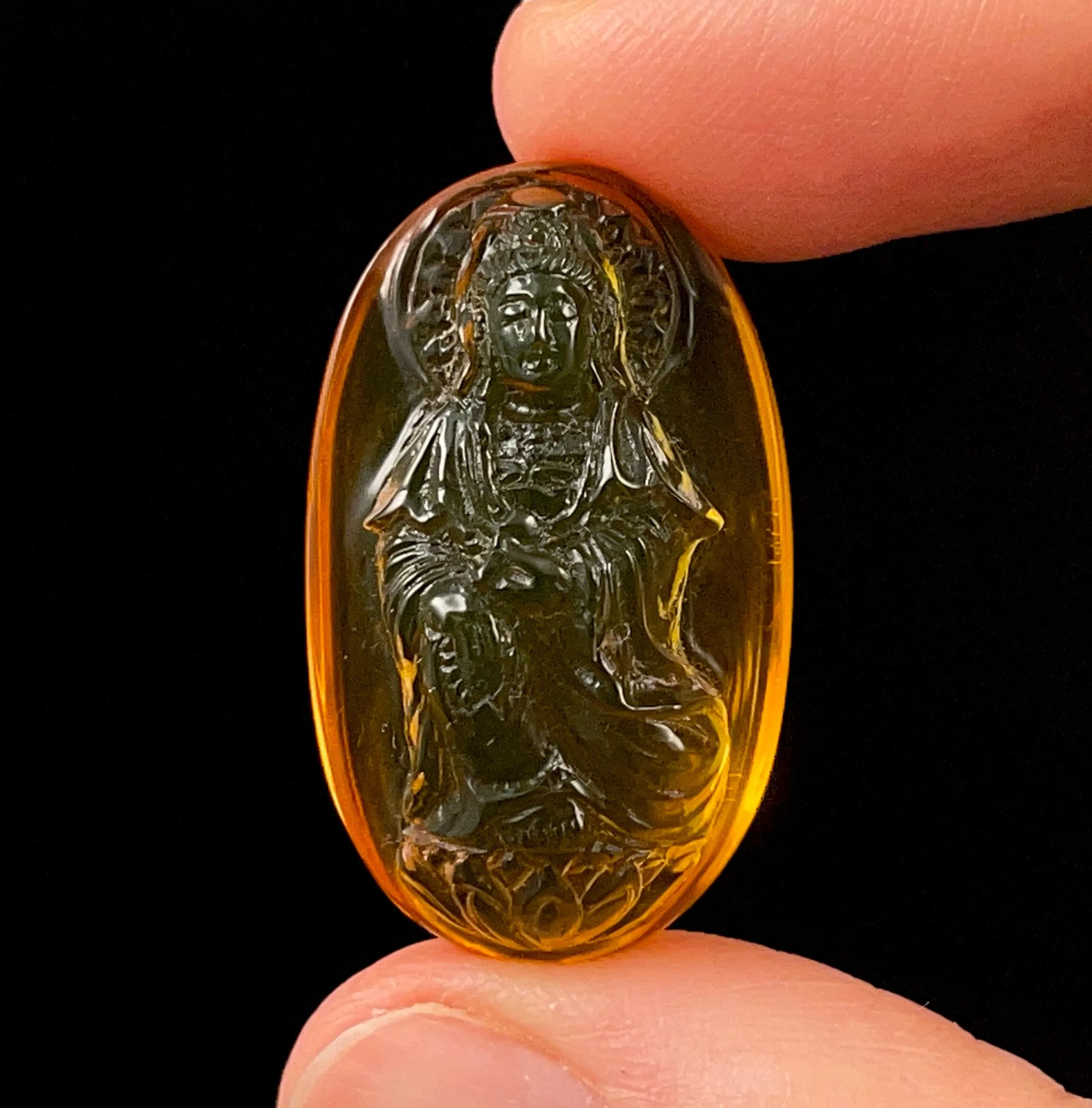 AMBER Crystal Kuan Yin - Crystal Carving, Housewarming Gift, Home Decor, Healing Crystals and Stones, 52686