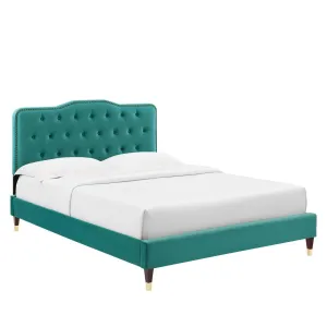 Amber Performance Velvet Twin Platform Bed By Modway - MOD-6779 - Teal