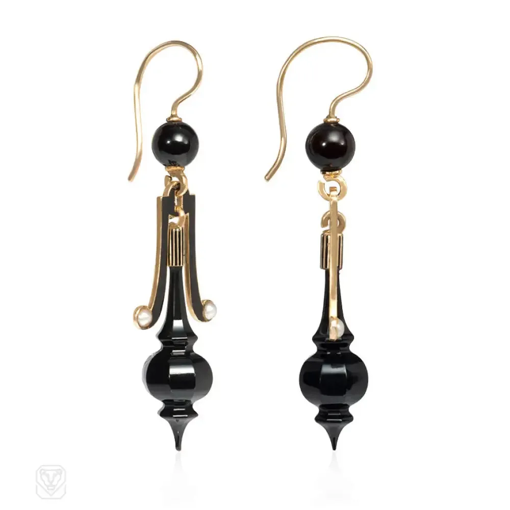 Antique onyx urn earrings