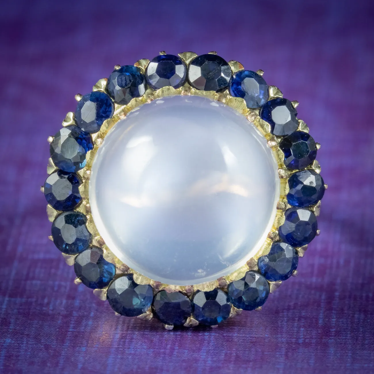 Antique Victorian Moonstone Sapphire Cluster Ring 15ct Moonstone