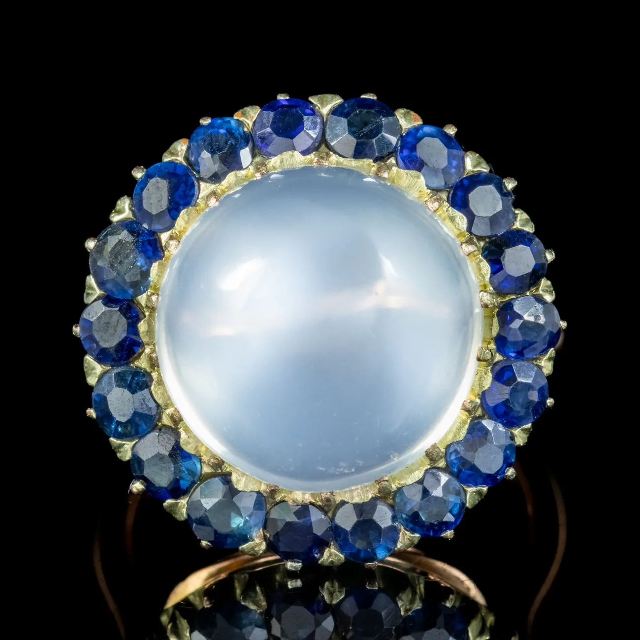 Antique Victorian Moonstone Sapphire Cluster Ring 15ct Moonstone