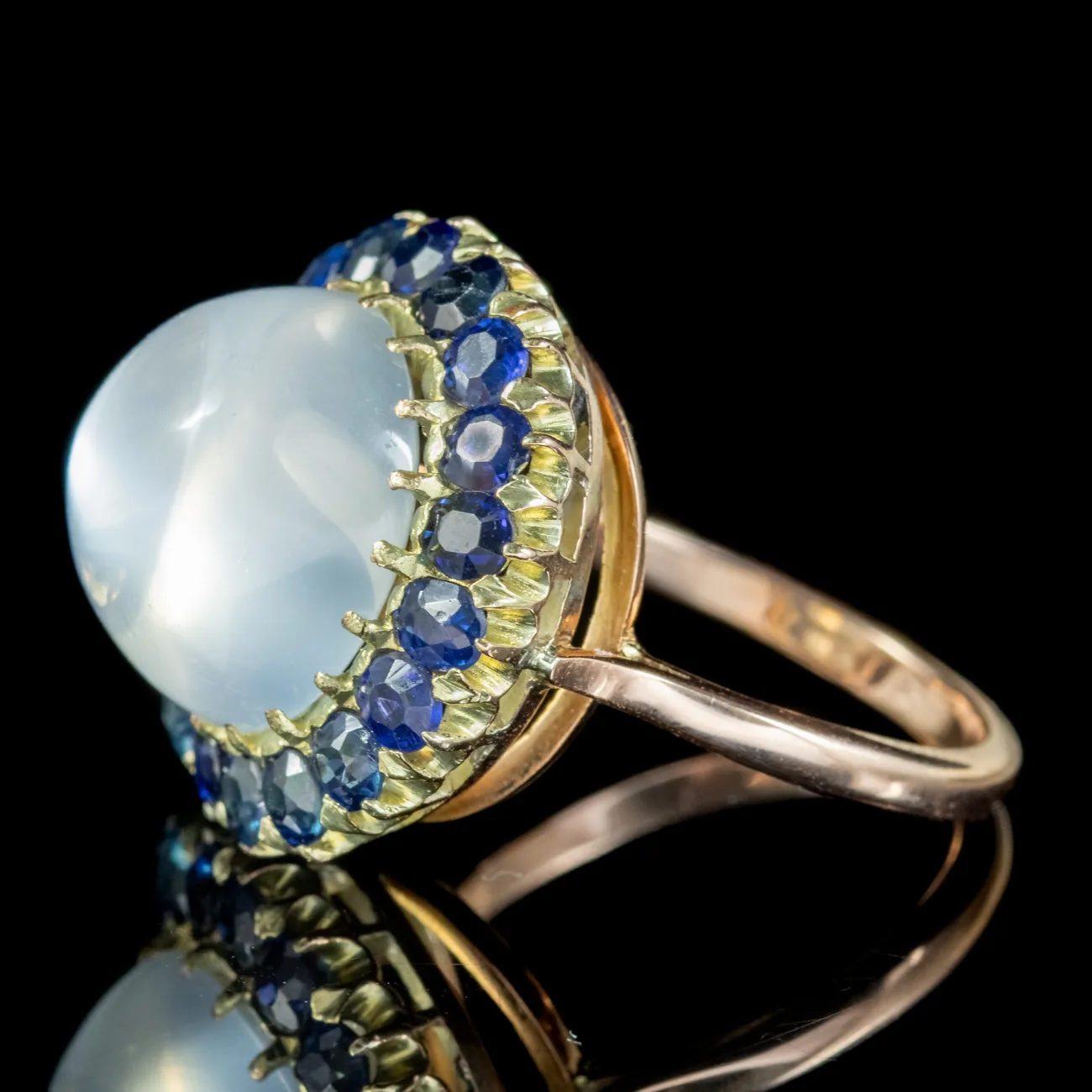 Antique Victorian Moonstone Sapphire Cluster Ring 15ct Moonstone