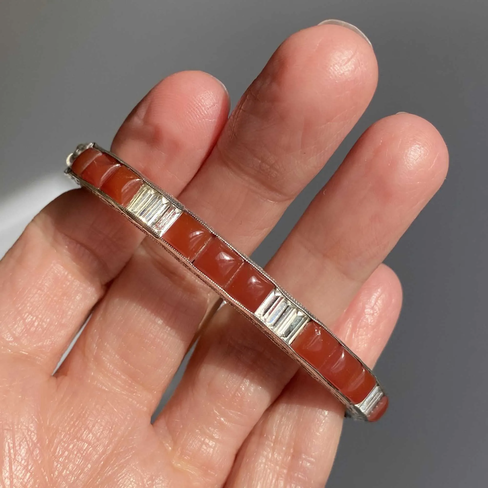 Art Deco Silver Carnelian Crystal Bracelet Bangle