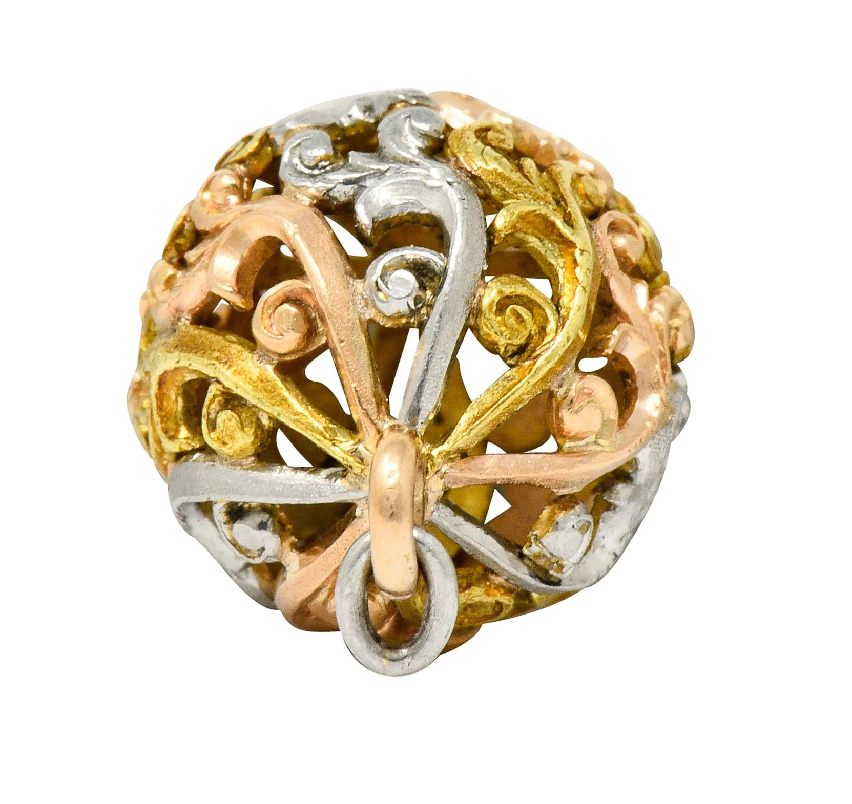 Art Nouveau 14 Karat Tri-Colored Gold Filigree Ball Charm