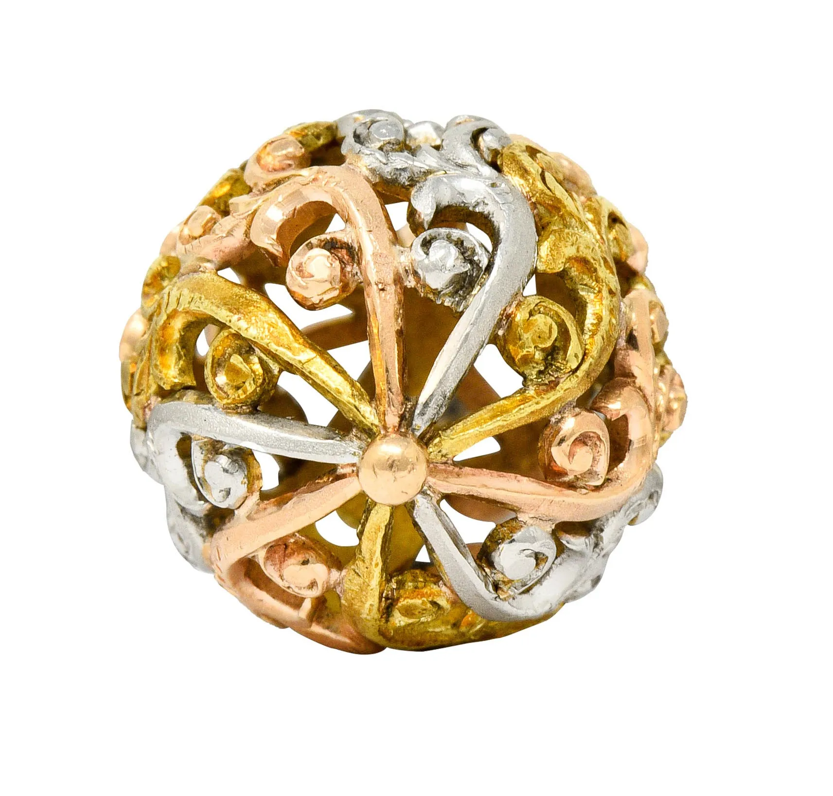 Art Nouveau 14 Karat Tri-Colored Gold Filigree Ball Charm