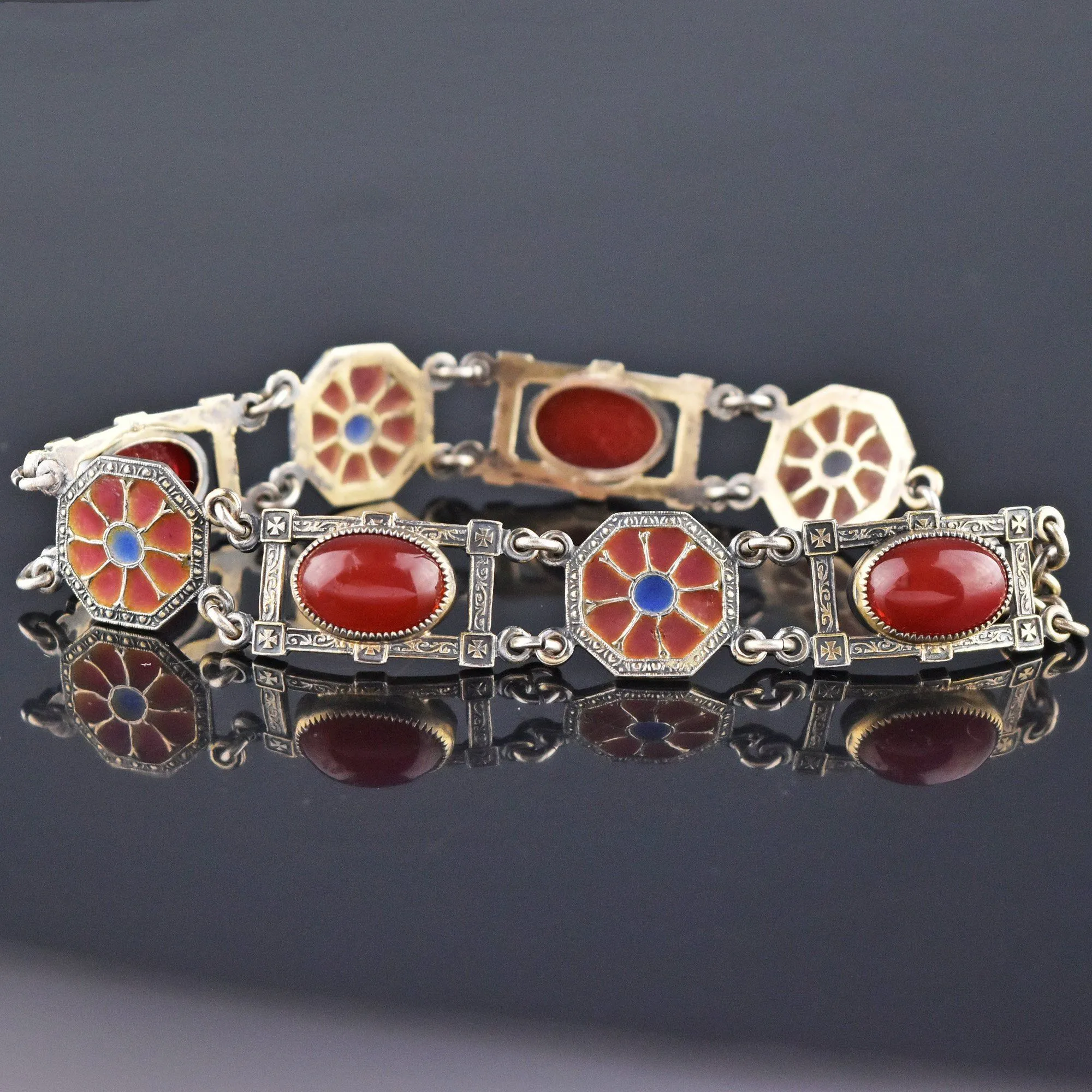 Art Nouveau Plique a Jour Silver Carnelian Bracelet