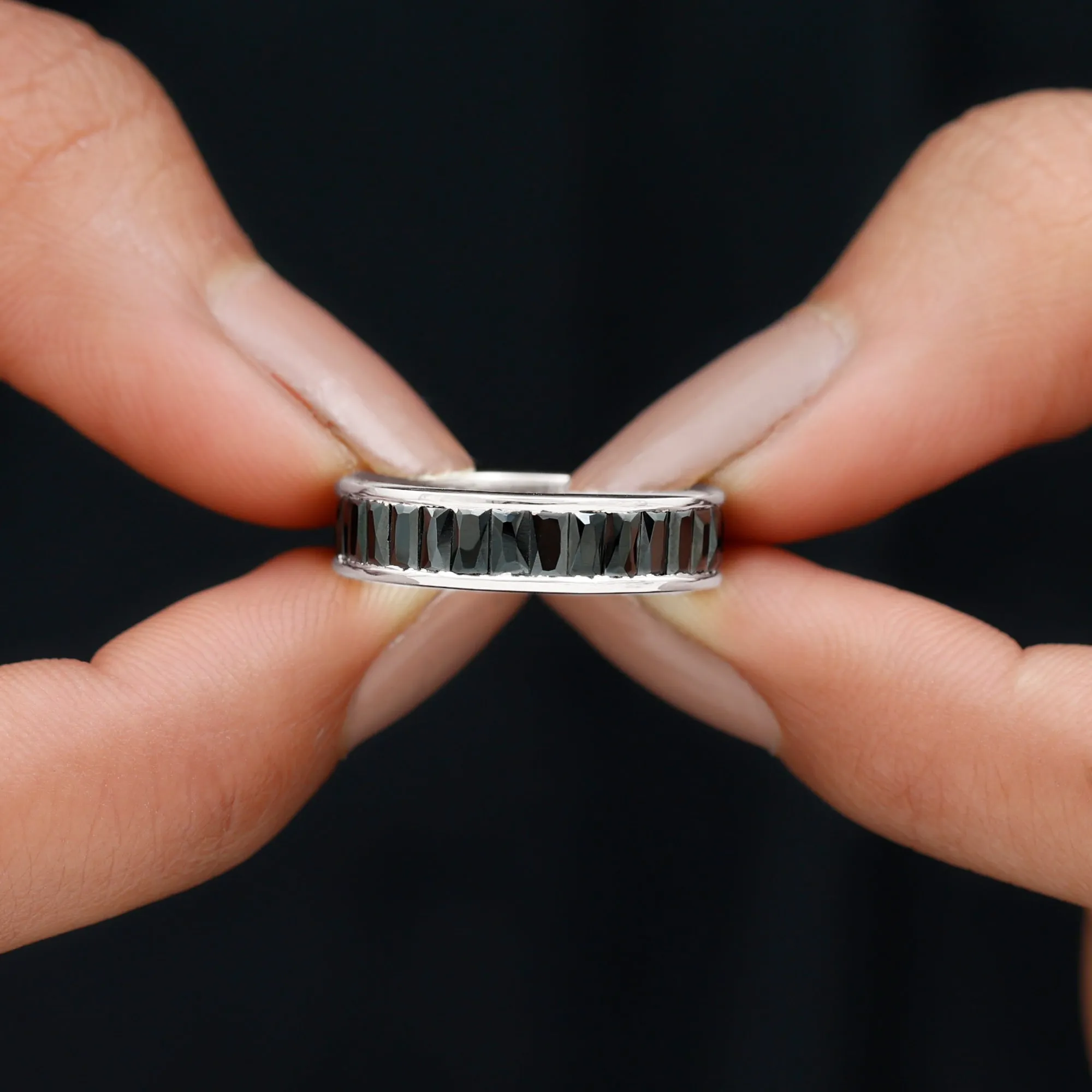 Baguette Cut Black Onyx Eternity Band Ring in Channel Setting