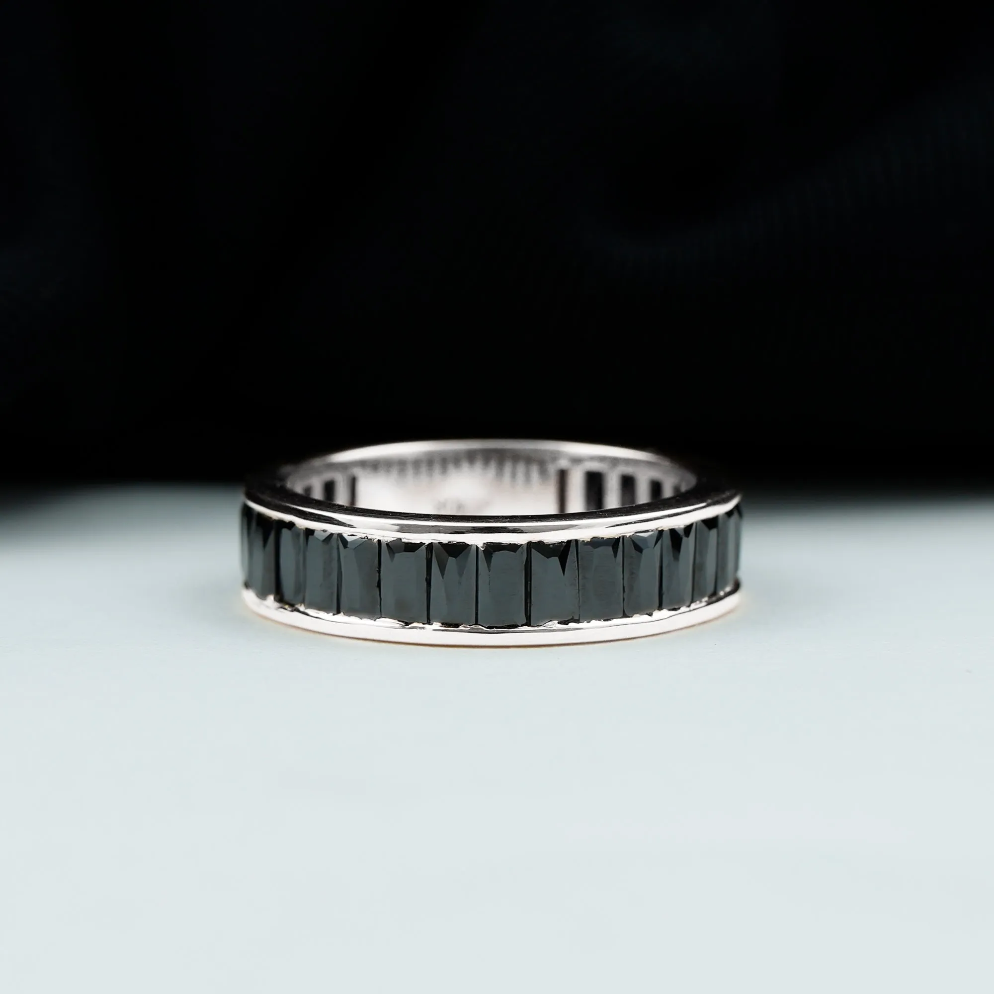 Baguette Cut Black Onyx Eternity Band Ring in Channel Setting