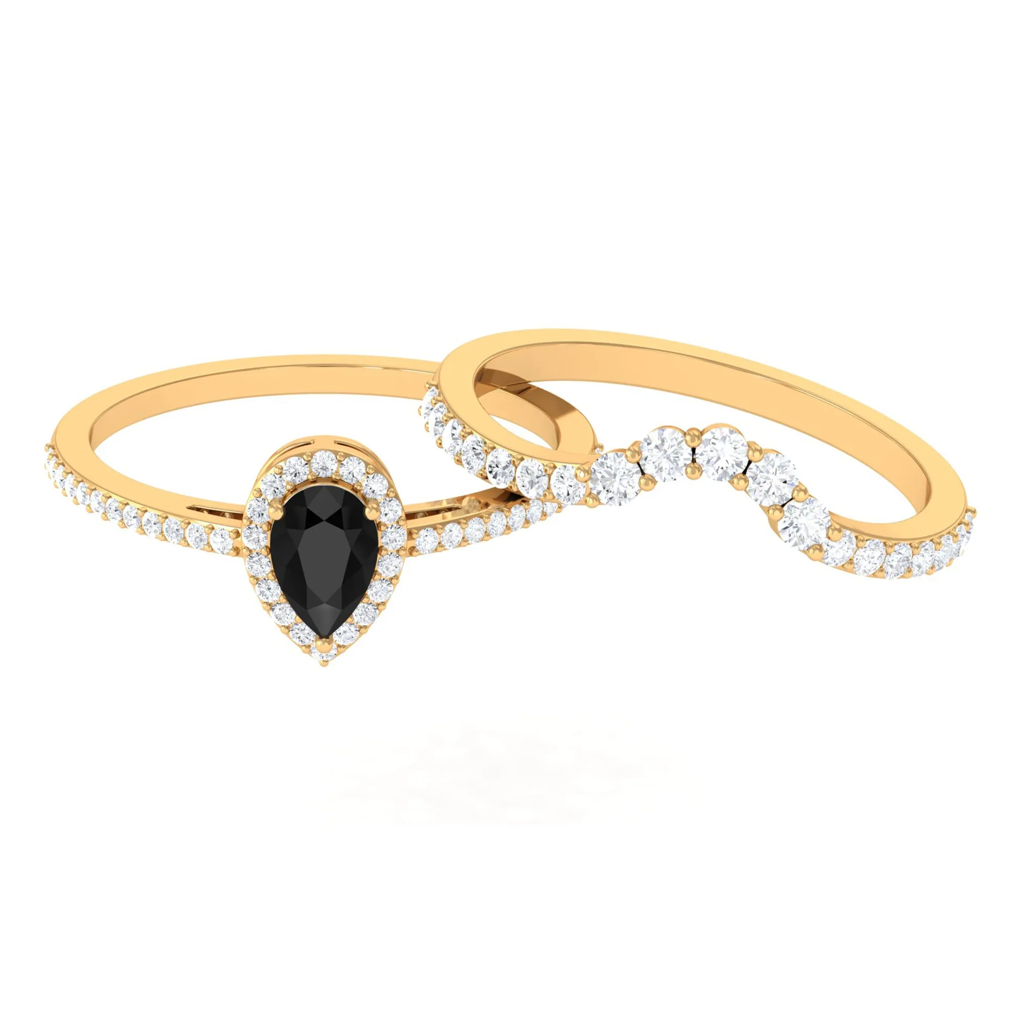 Black Onyx Teardrop Designer Ring Set with Moissanite